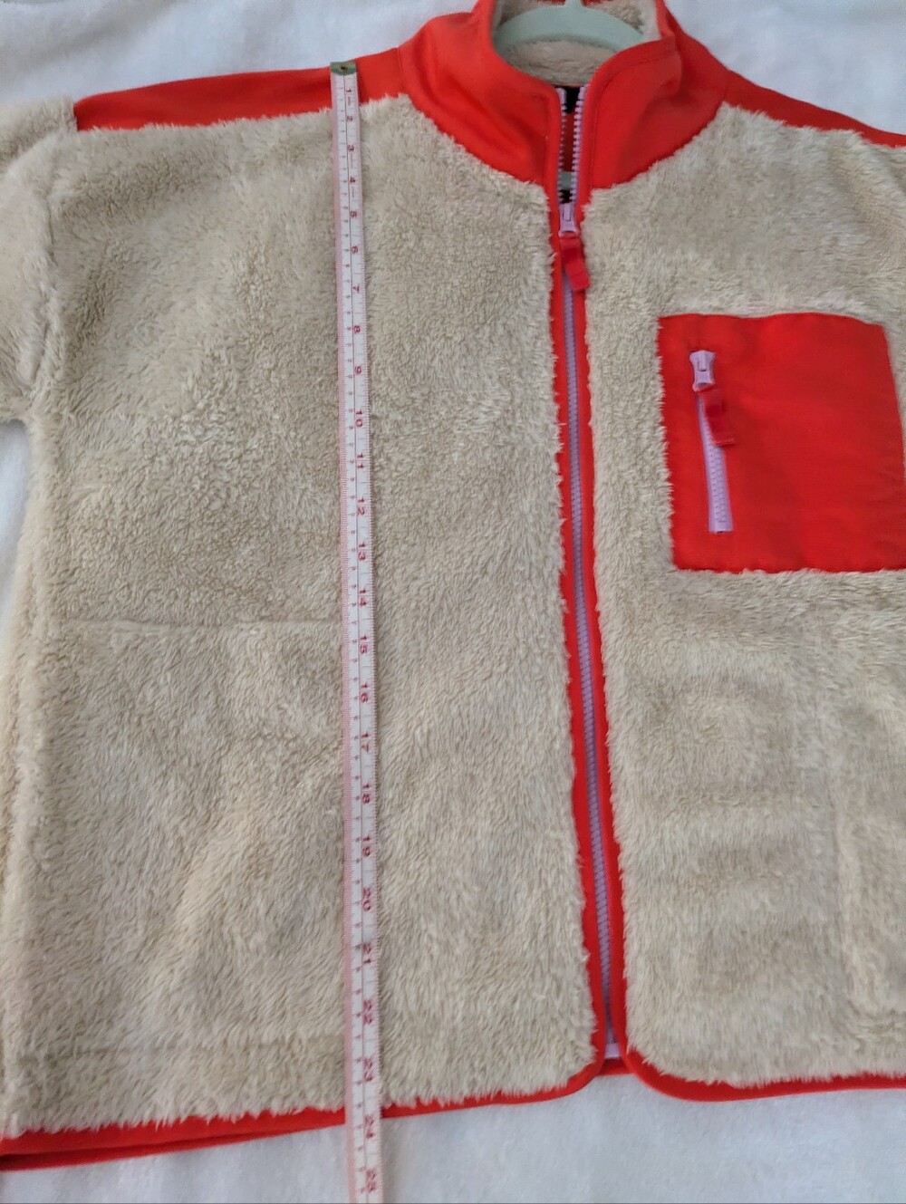 EUC JCrew tan & orange zip-up fleece jacket - Picture 3 of 9
